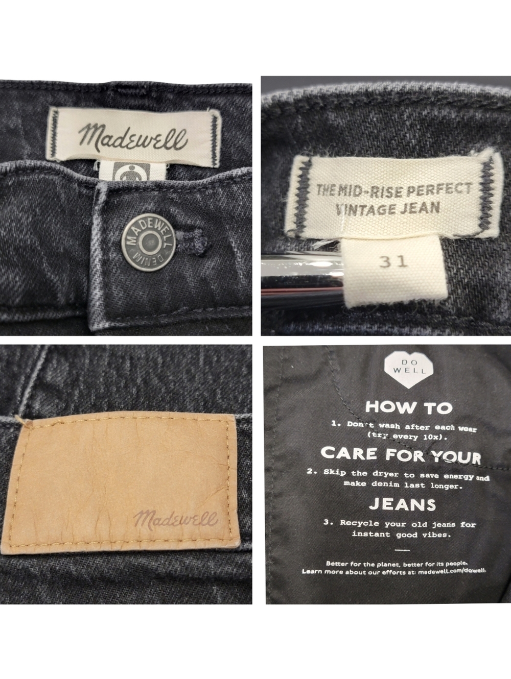 Madewell Mid-Rise Perfect Vintage Mom Jeans Faded Black Retro Women’s Size 31 - Picture 12 of 17